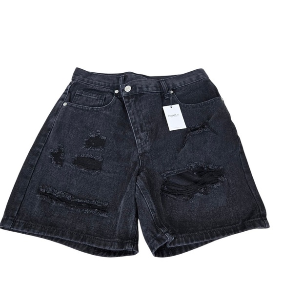 ZARA | Black High Waist Distressed Asymmetrical Shorts - Picture 1 of 4